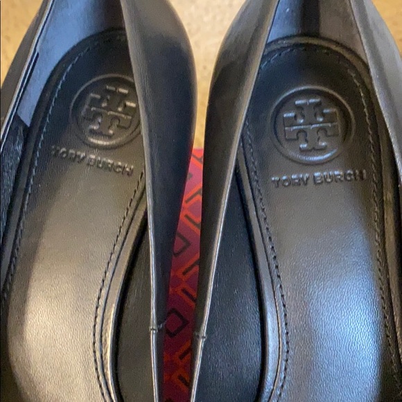 Tory Burch Black Wedges with Gold Accents - Picture 2 of 10